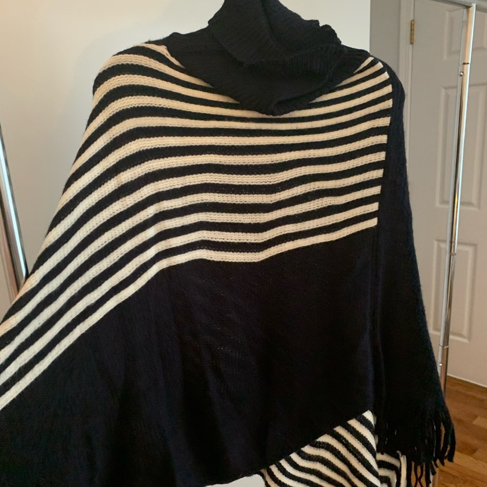 Navy and White Striped Poncho